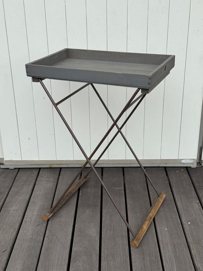 ヴィンテージ 昭和レトロ 古道具 折りたたみ木製トレイテーブル グレー