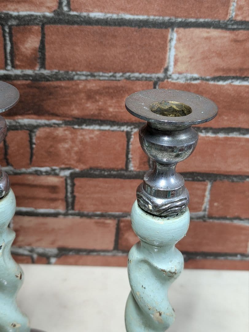 イギリス アンティーク 木製 キャンドルスタンド ペア