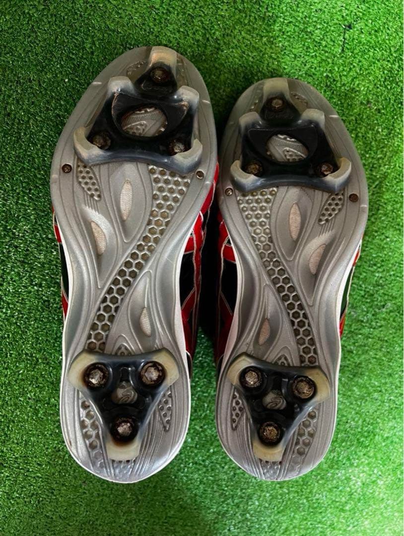 アシックス オーダー スパイク 26cm W 樹脂 ブラック レッド 刺繍 野球