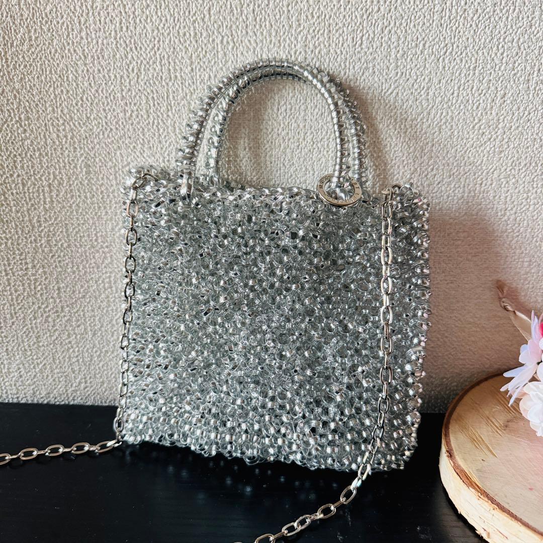 キラキラショルダーバッグ☆シルバー☆取り外し可能なチェーン付き