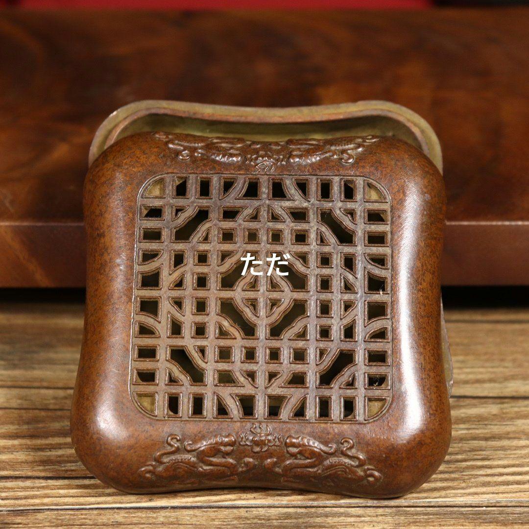 銅器 四方双龍香炉 檀香炉 香道具 茶道具 装飾品 工芸品 置物