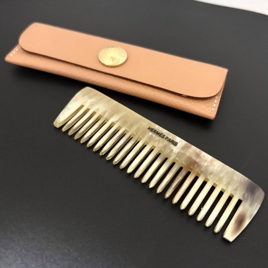 極美品 エルメス HERMES 櫛 クシ ヘアコーム バッファローホーン ケース