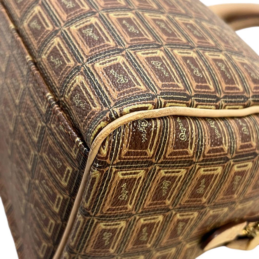 訳あり　Q-pot. ミニボストンバッグ チョコレート柄　ハンドバッグ　2way