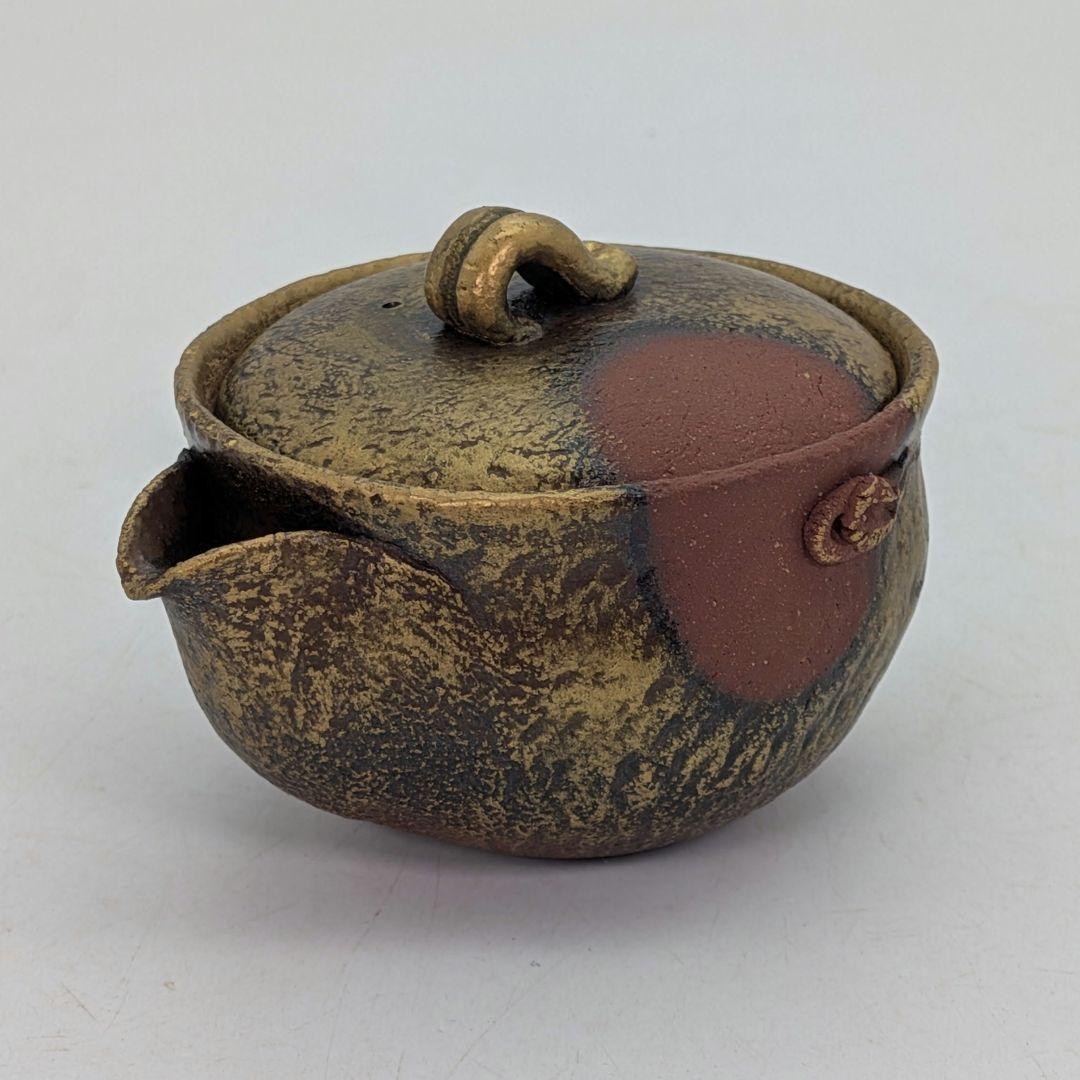 鈴木篤夫 備前焼 金彩備前宝瓶 四方桟共箱共布栞 手造り宝瓶 泡瓶 煎茶道具