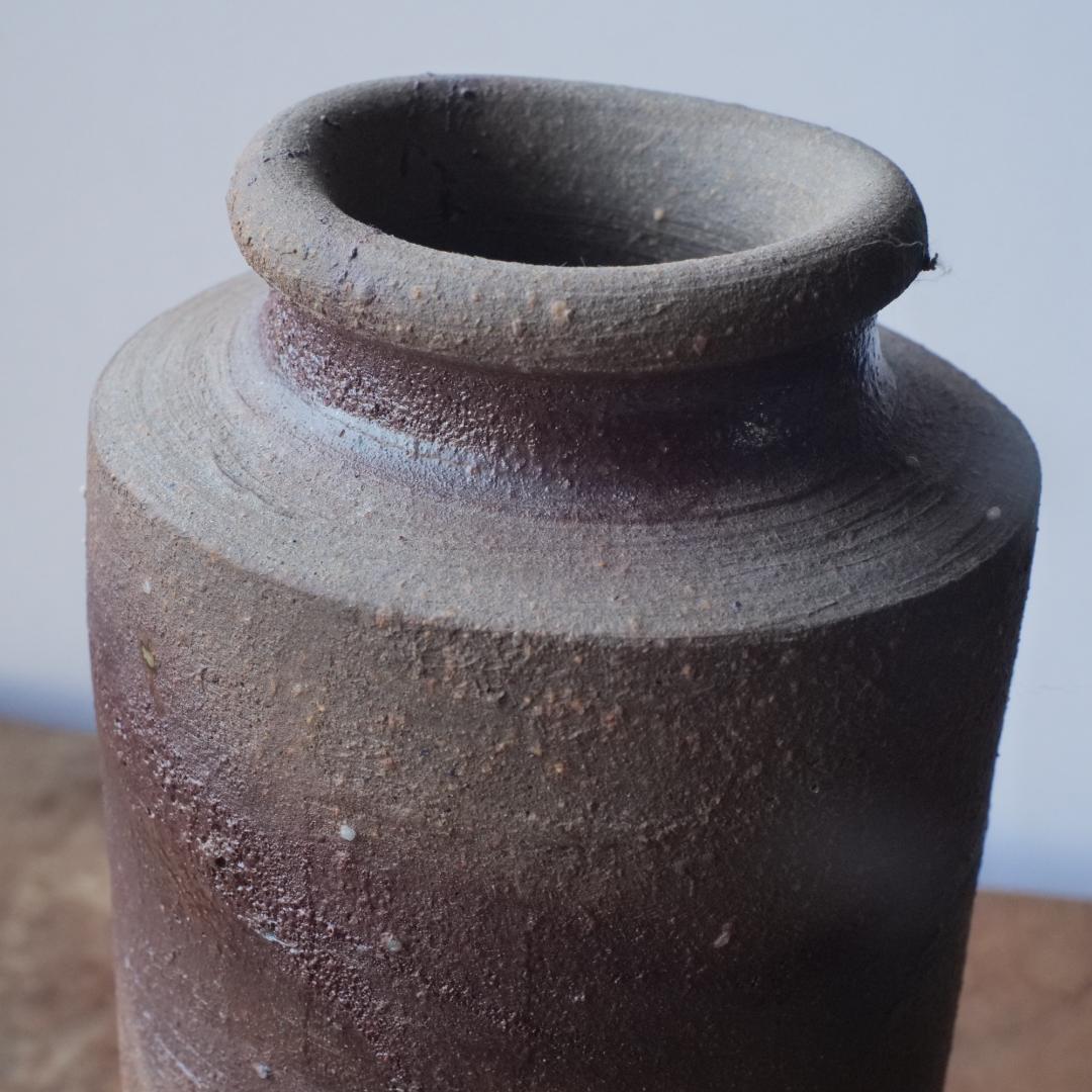 【民藝】備前焼 筒型 花入 花瓶 フラワーベース 作家物