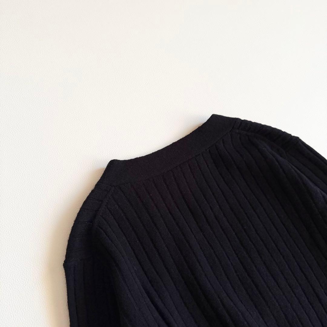 【ウィムガゼット】ウール カシミヤ混 リブVネックカーディガン 黒 リブ