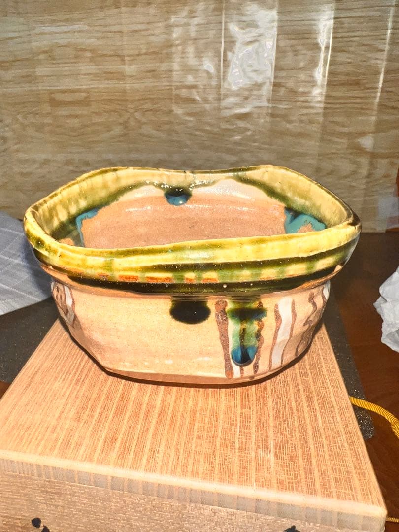 173 加藤芳右衛門 作 京焼 赤織部 茶碗（共箱）