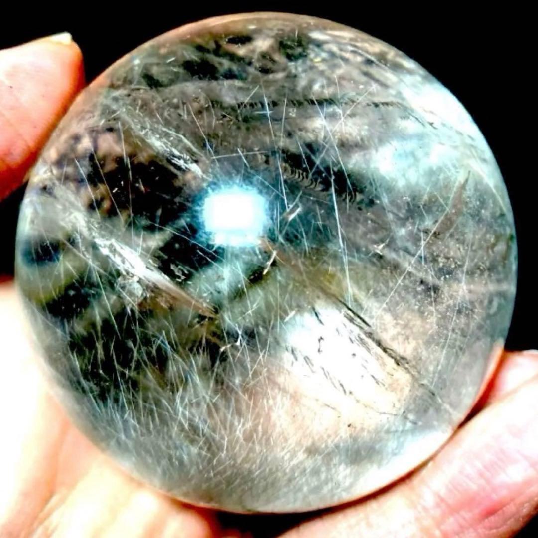 58mm ゴールドルチルクォーツ　丸玉　スフィア　金針水晶