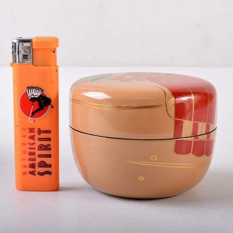 茶道具　山中塗　早見征一作　白漆　花筏蒔絵　平棗　共箱　V　8211