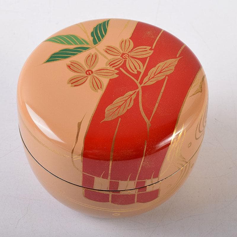 茶道具　山中塗　早見征一作　白漆　花筏蒔絵　平棗　共箱　V　8211