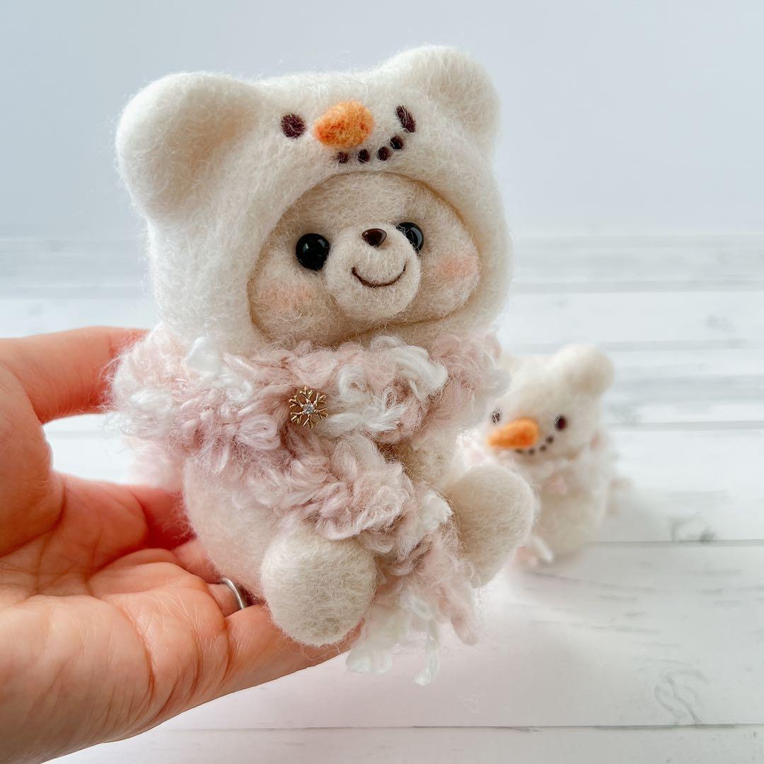 雪だるまくまちゃんセット（ピンク）　羊毛フェルト