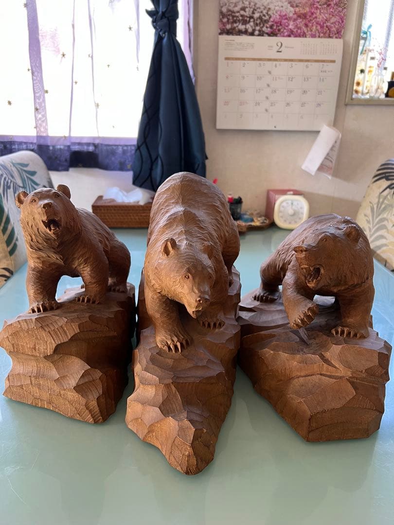 木彫りクマの彫刻 3体セット