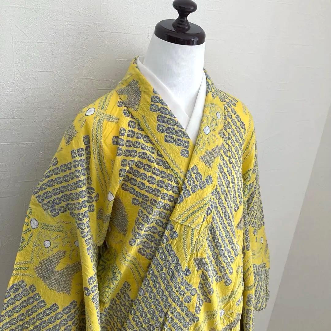 ヒタル 有松絞り浴衣・有松鳴海絞り　158cm マスタードカラーN222