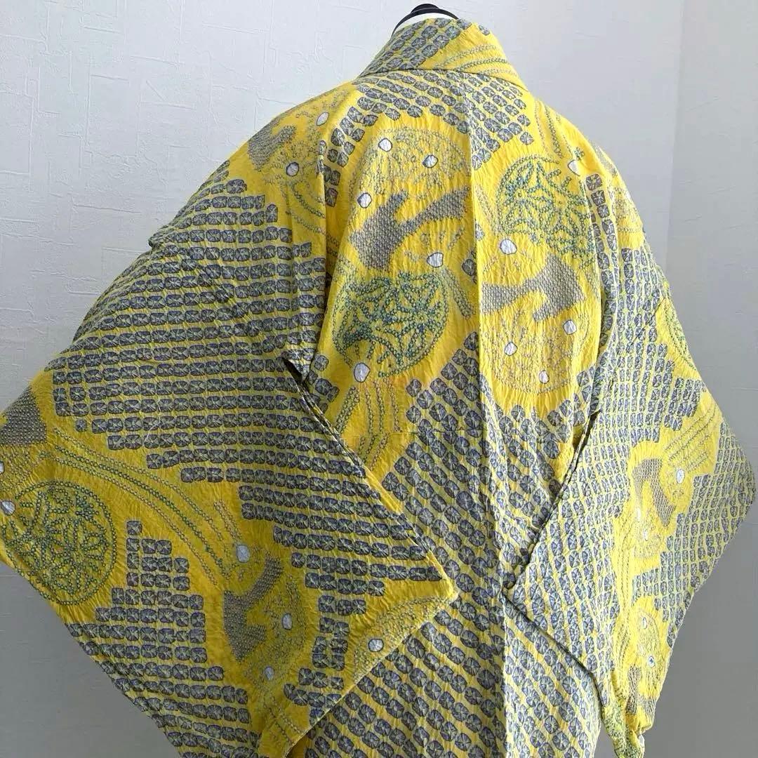 ヒタル 有松絞り浴衣・有松鳴海絞り　158cm マスタードカラーN222