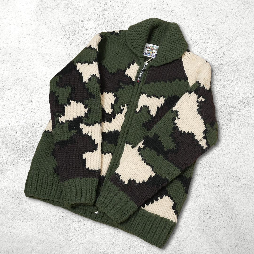 高級【カナタ】カウチンセーター XL相当 カモフラ迷彩 カナダ製 Kanata