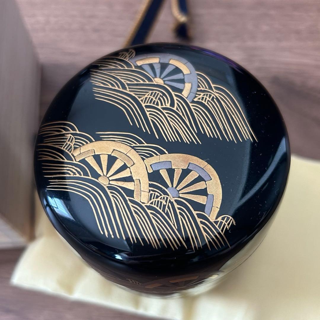 波車蒔絵　大棗　黒内銀地　村田宗覚　共箱　茶道具　棗