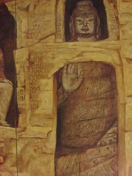 麻田鷹司、雲崗石窟佛、希少画集画、新品額装付、状態良好