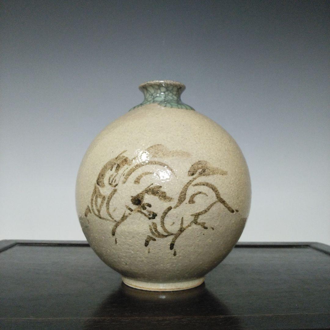 NO651 相馬駒焼　花瓶　田代法橋　馬絵