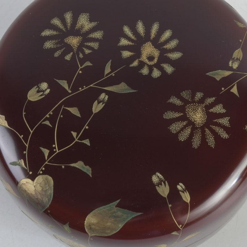 茶道具　輪島塗　大角博明作　沈金　花草蒔絵　平棗　共箱　V　9239