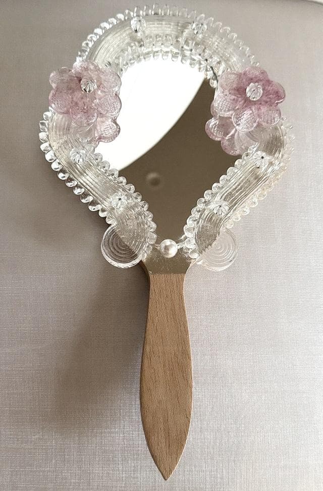 ムラーノガラス　＜Ｃ＞　パール　手鏡　ハンドミラー　ベネチアンガラス　イタリア