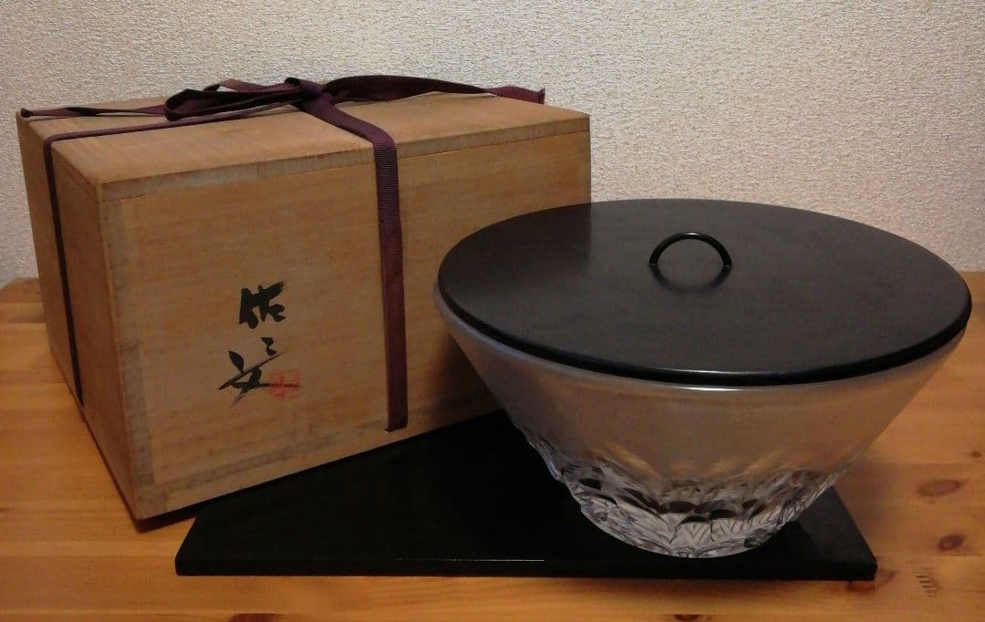 佐々文夫作　HOYA　クリスタル　ガラス　水指　共箱　茶道具