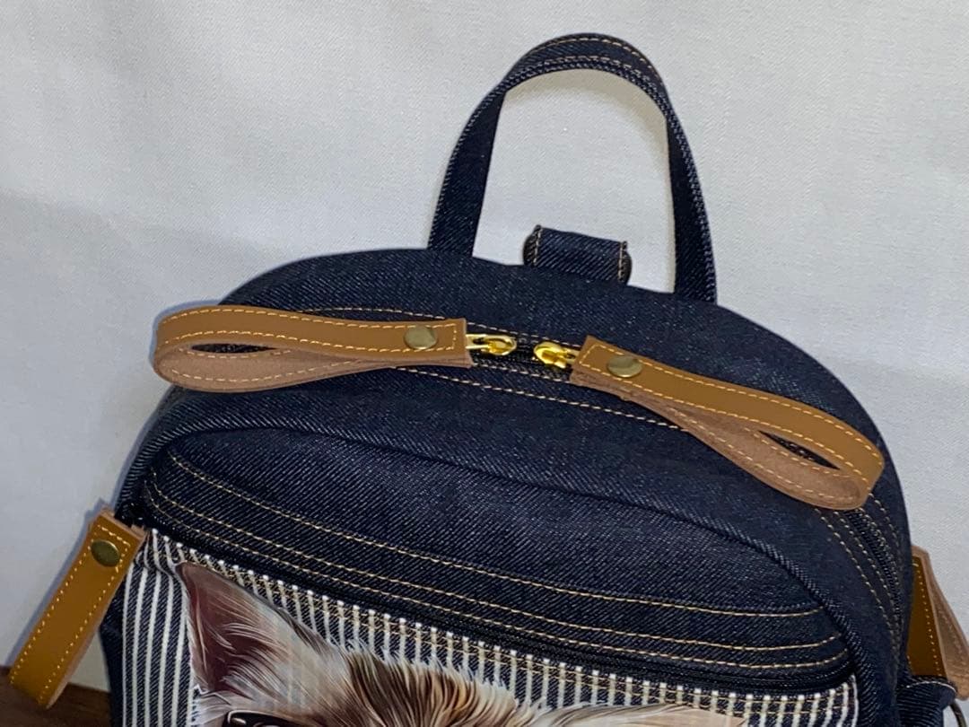 ハンドメイド☆岡山デニム♪ステンシル♪トラ猫☆リュック対応☆ミニボストンバッグ