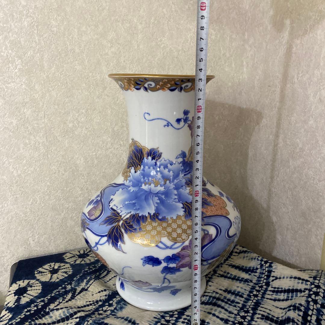 明治時代　オールド初期香蘭社　金彩牡丹染錦花瓶