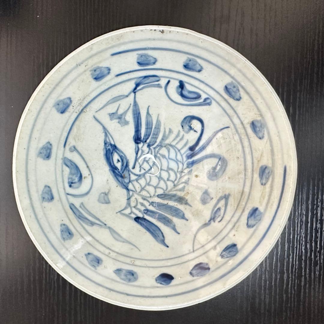 元代青花魚文碗　中国古美術　骨董品　食器