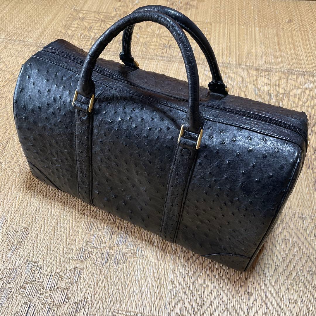 美品 オーストリッチ ボストンバッグ 黒 ブラック 2WAY 旅行 バック
