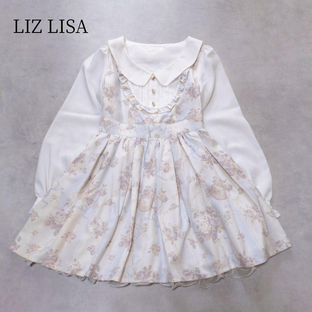 ふんわり✨LIZLISA ローズ柄 ストライプワンピース フリル お花ボタン♡