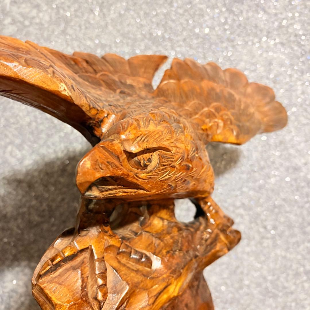 【タカ木彫り／鷹の置き物】縁起もの 木製 置物 レトロ インテリア