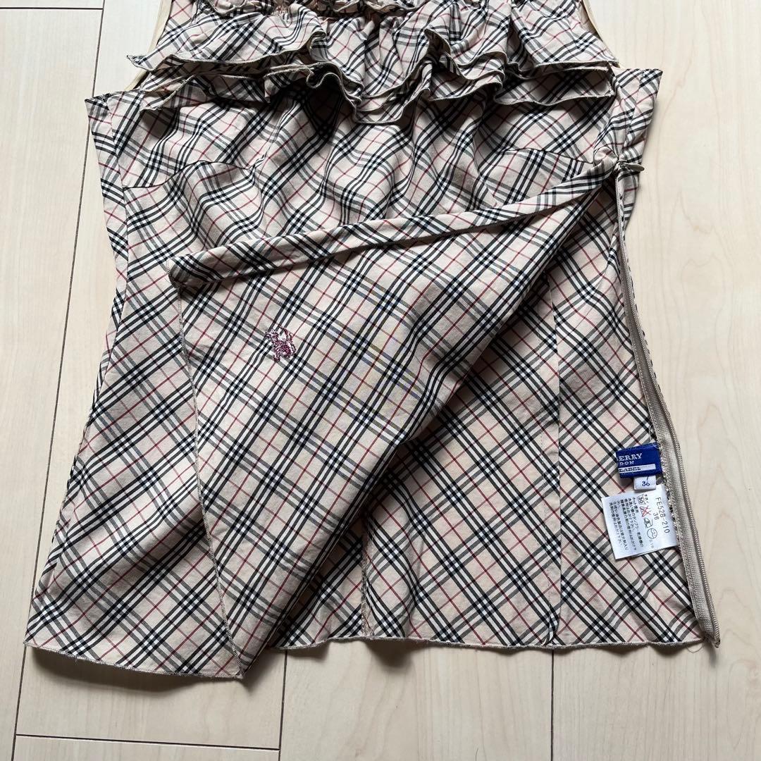 Y2K バーバリーブルーレーベル ノバチェック フリル キャミソール ベージュ