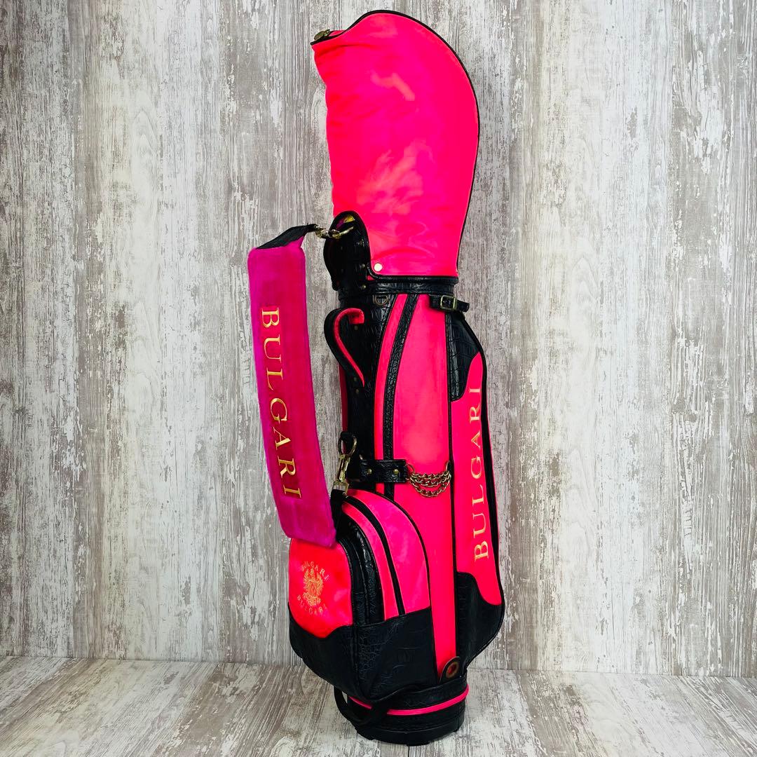 【希少品】BVLGARI ブルガリ キャディバッグ 型押し ロゴ刺繍 ピンク