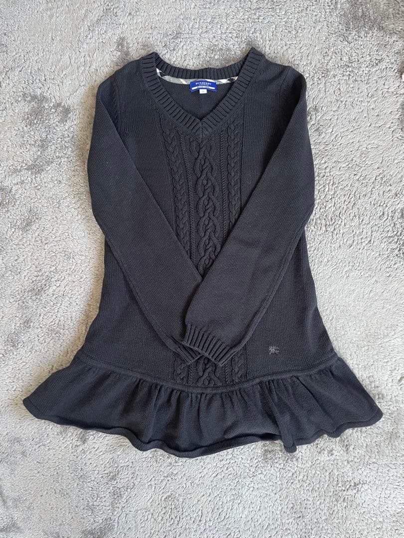 BURBERRY BLUE LABEL ケーブルニットフリルワンピース ブラック