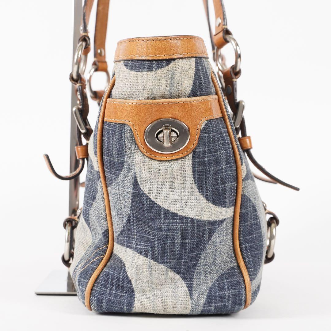 美品 COACH ハンドバッグ シグネチャー ターンロック デニム