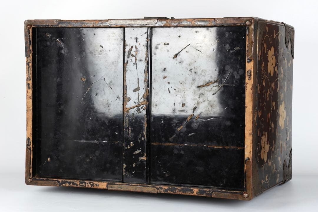 【江戸期】星梅鉢家紋 総面蒔絵 大名挟箱 金具付 時代箪笥 雛道具 古美術 骨董