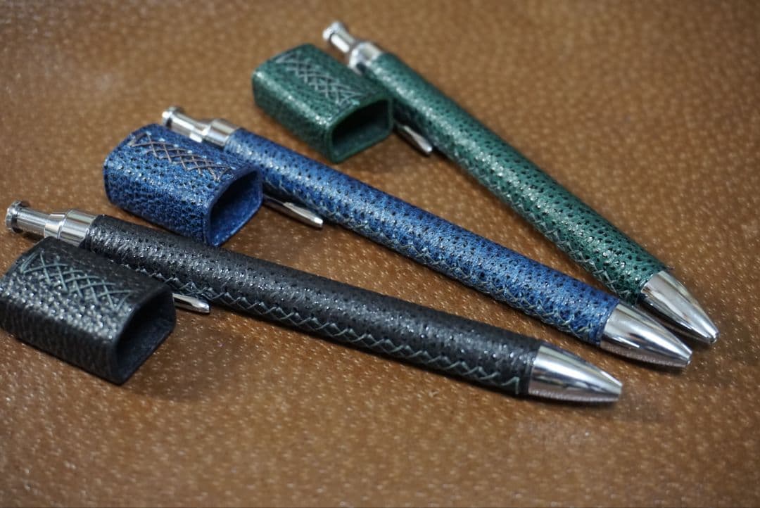 【セール】翠色　革軸ペン　消しゴムケースセット