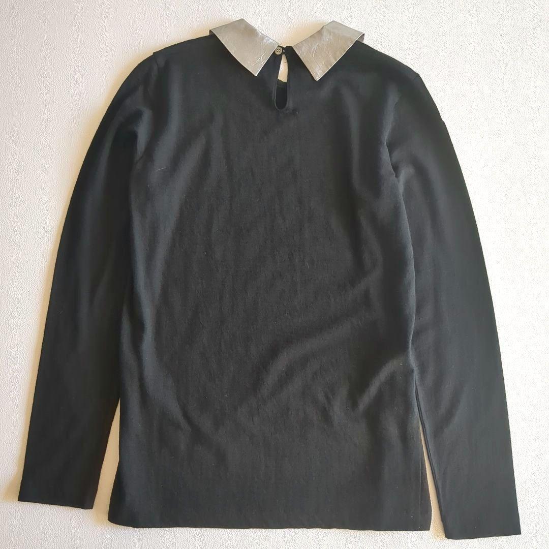 トリココムデギャルソン ニット 丸襟 バイカラー 黒 シルバー 薄手