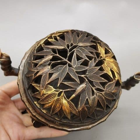 銅製 重工 彫刻 竹の香り炉 茶道具 香道具 装飾品 工芸品 美術品 置物