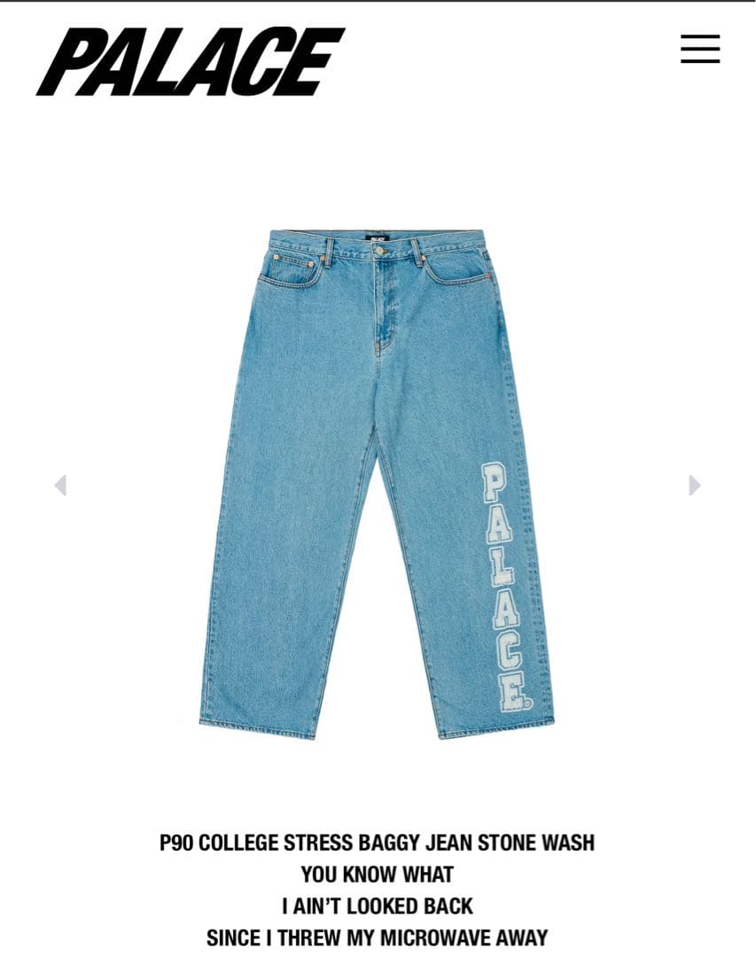 パンツ PALACE P90 College Stress Baggy Jean 34