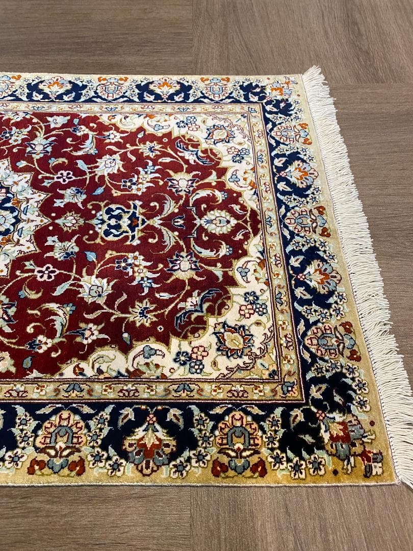 シルク ペルシャ絨毯 クム産 高品質 93x57cm 手織り ラグ 玄関マット