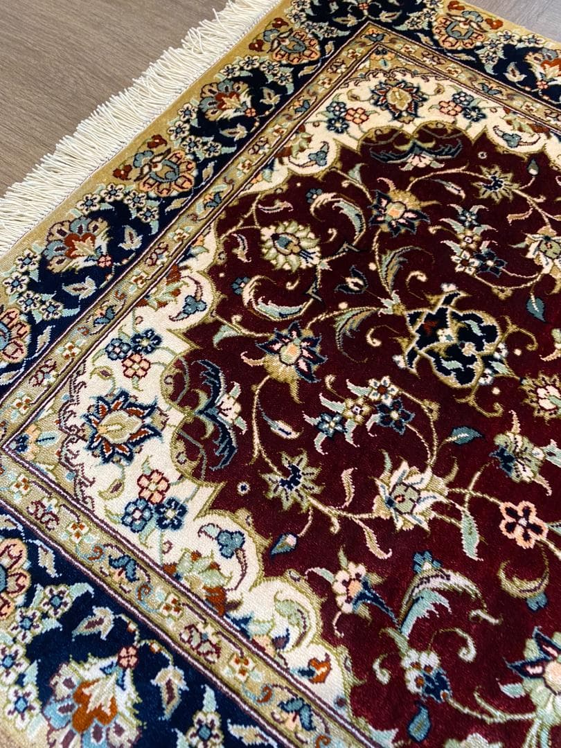 シルク ペルシャ絨毯 クム産 高品質 93x57cm 手織り ラグ 玄関マット