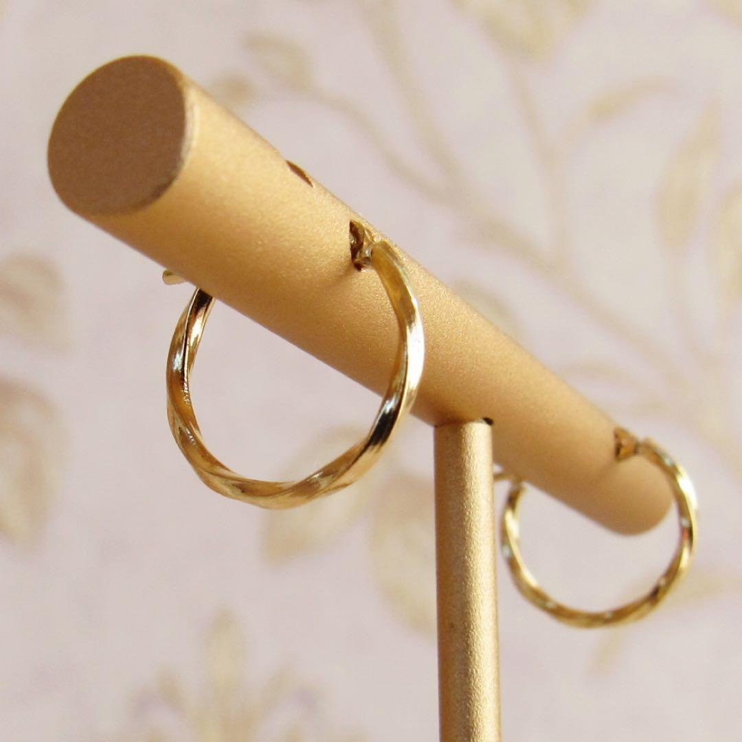 K18 ピアス フープ 18K フープピアス 刻印 ツイスト 片耳 S