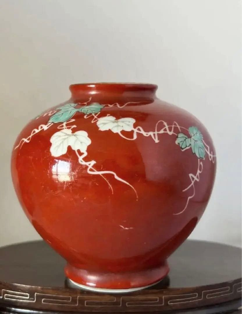 古美術　紅釉壺　西き-77
