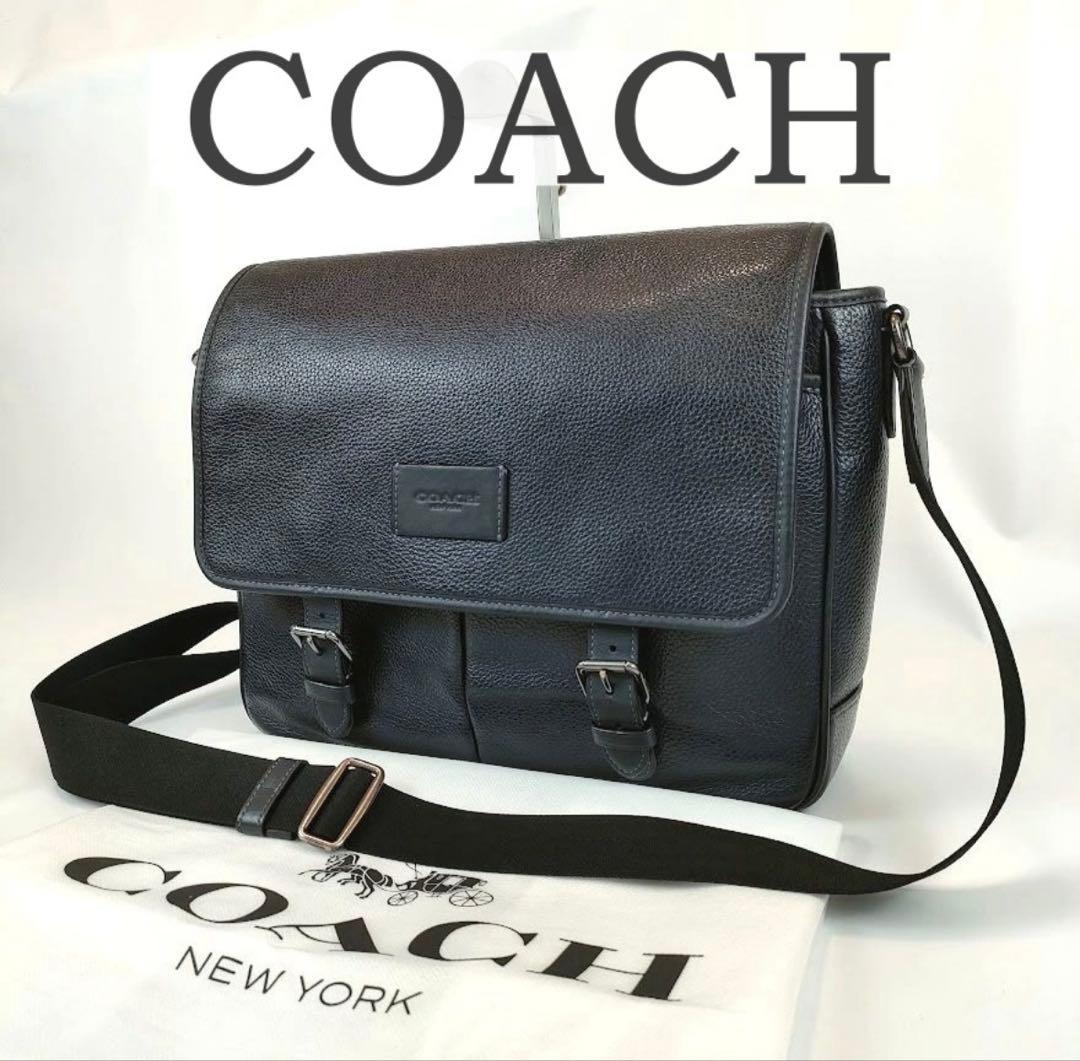 極美品 COACH コーチ ショルダー メッセンジャー バッグ レザー ネイビー