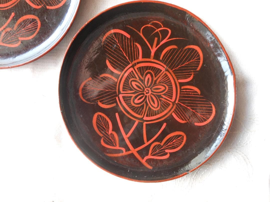 芙蓉の花　菓子皿　取り皿　銘々皿　五枚　天然木　アンティーク