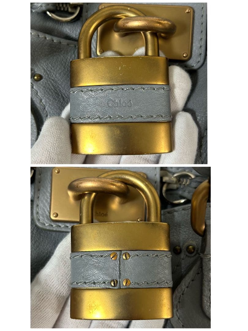 Chloe クロエ パディントン 2wayハンドバッグ 南京錠 ブルーグレー