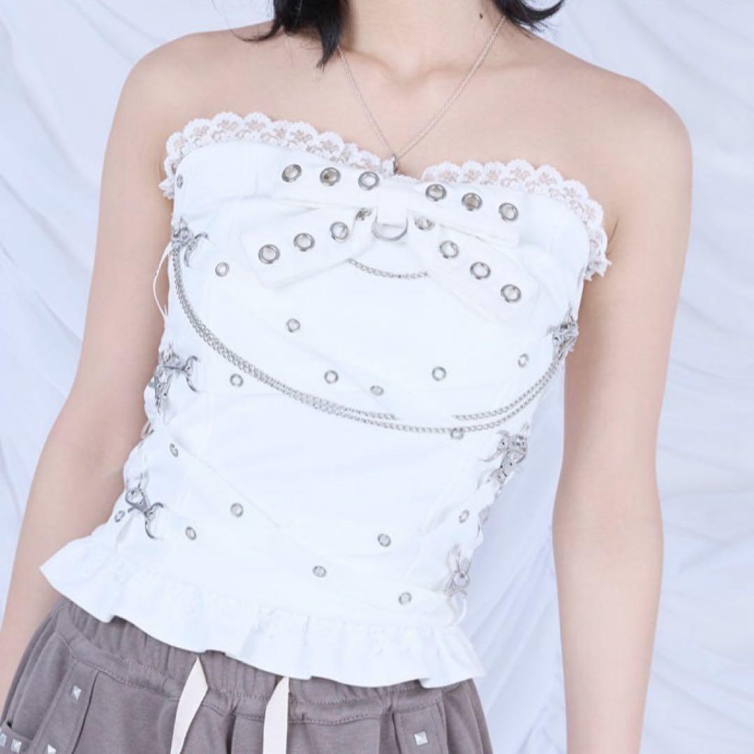 トップス Cross chain & ribbon corset