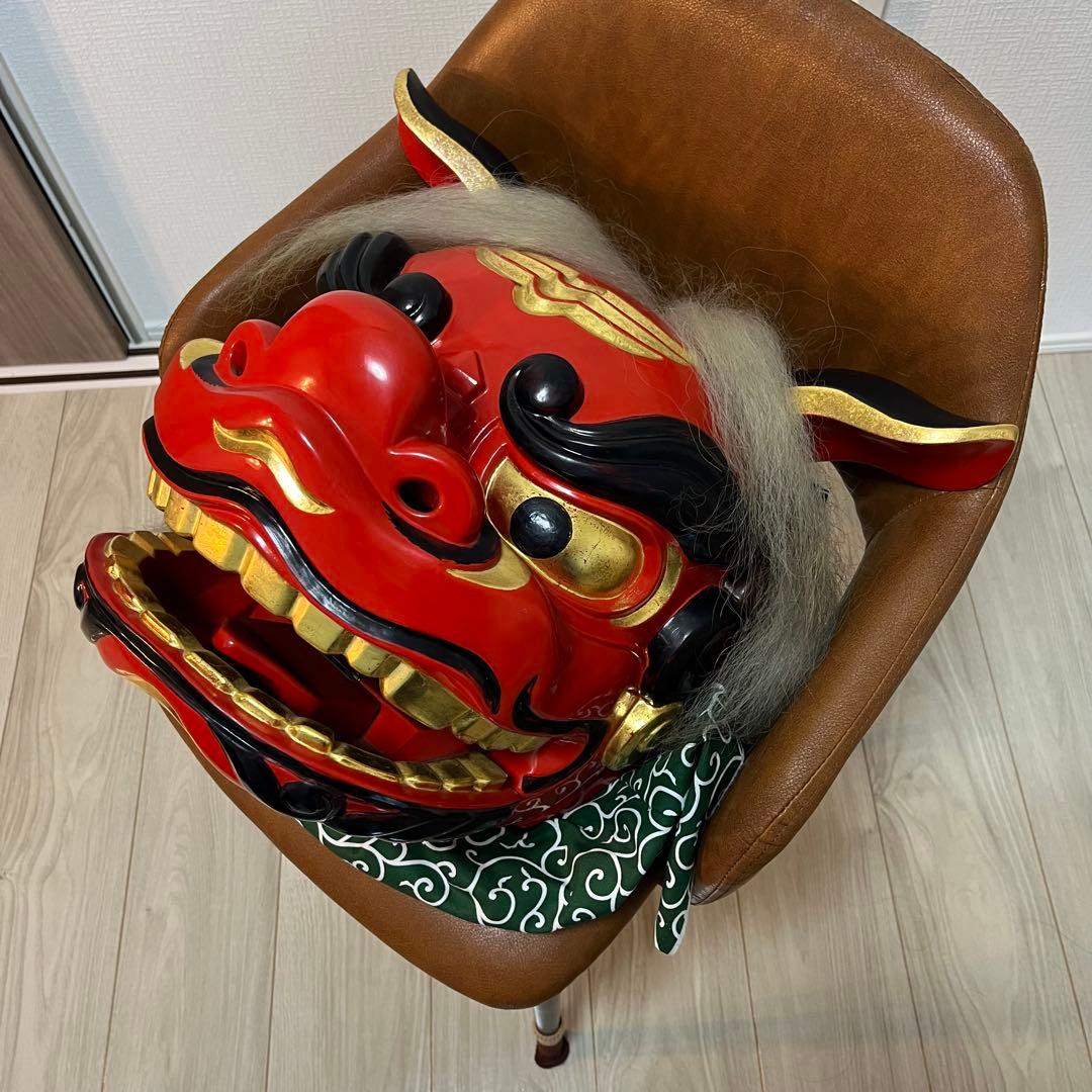 【お正月前SALE】獅子舞　獅子頭　石岡　木彫　置物　古美術　神楽 木製 木彫