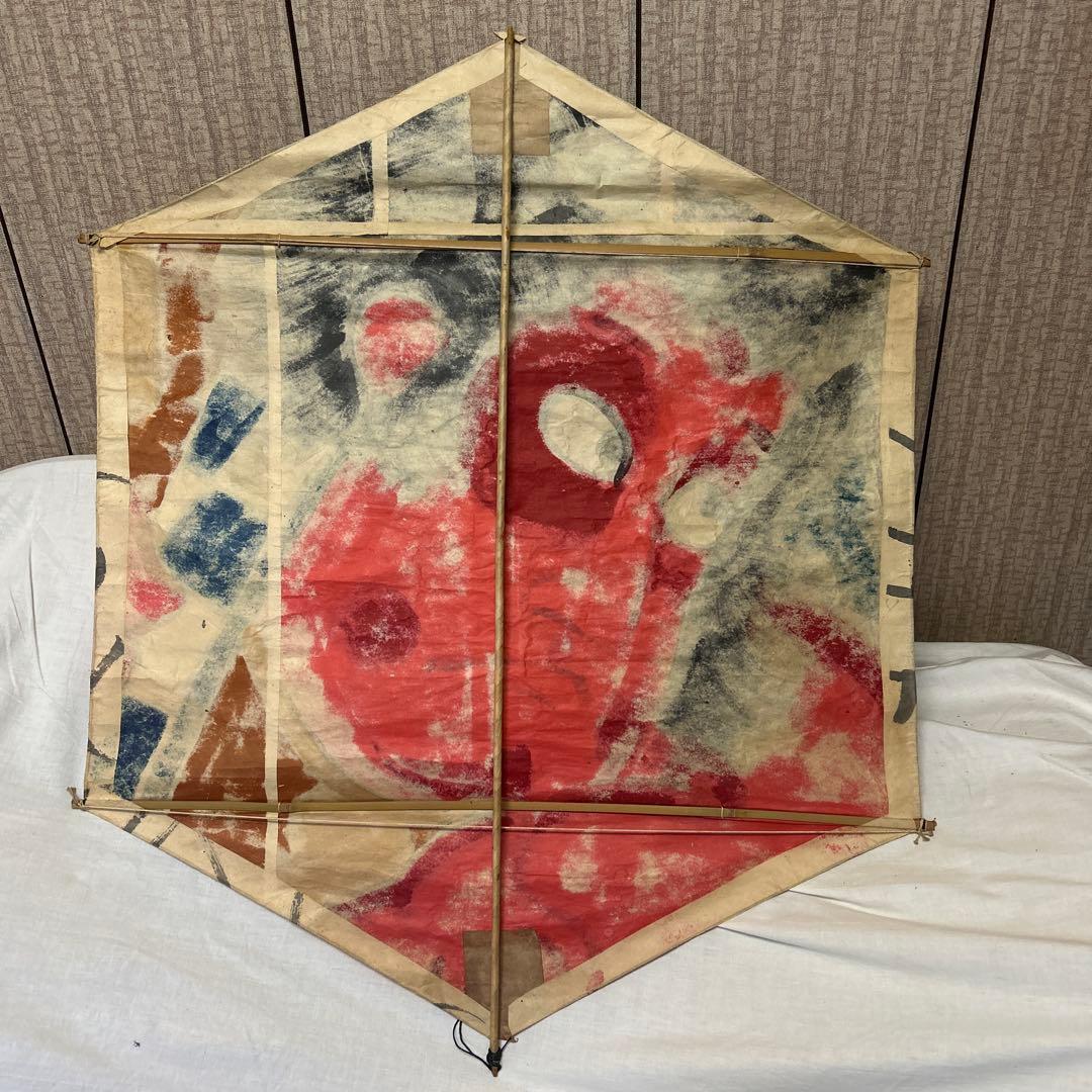 白根大凧　和風 六角形 凧 赤い顔の男　レトロ